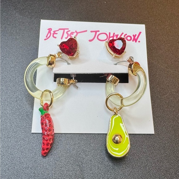 Betsey Johnson Mismatched Earrings with Avocado and Chili Pepper - Picture 1 of 5